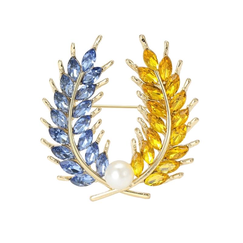 Elegant Wheat Sheaf Brooch Pin Exquisite Wheat Ear Lapel Pin Embellished with Sparkling Stones for Women Girls