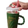 Baizien Creative Christmas Ceramic Mug with Lid and Straw
