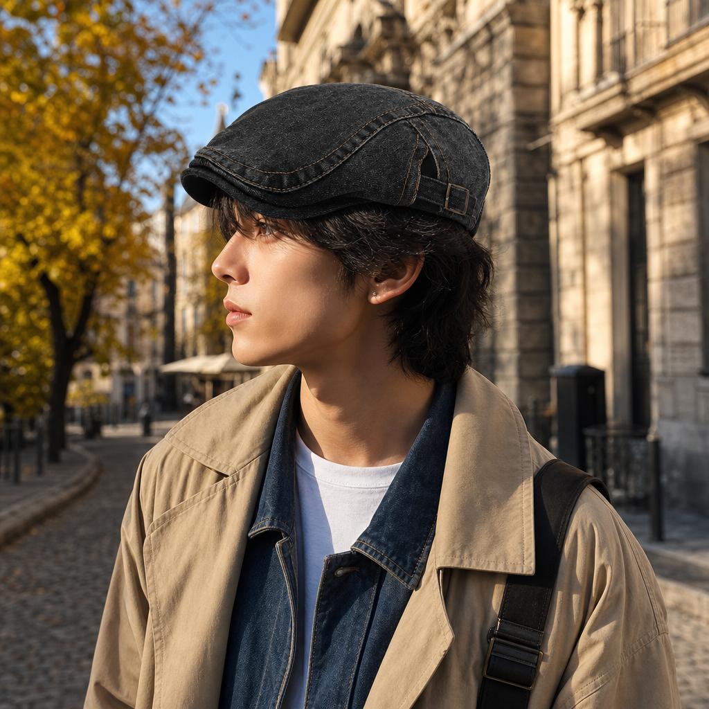 Water Washed Denim Beret Hat Vintage Soft Structured Breathable Unisex One Size Spring Autumn French Style Casual Wear