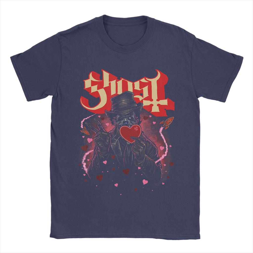 Ghost Band Valentines Day Flower Heart Skull TShirts for Men Awesome Cotton Tees Round Collar Short Sleeve T Shirt Tops