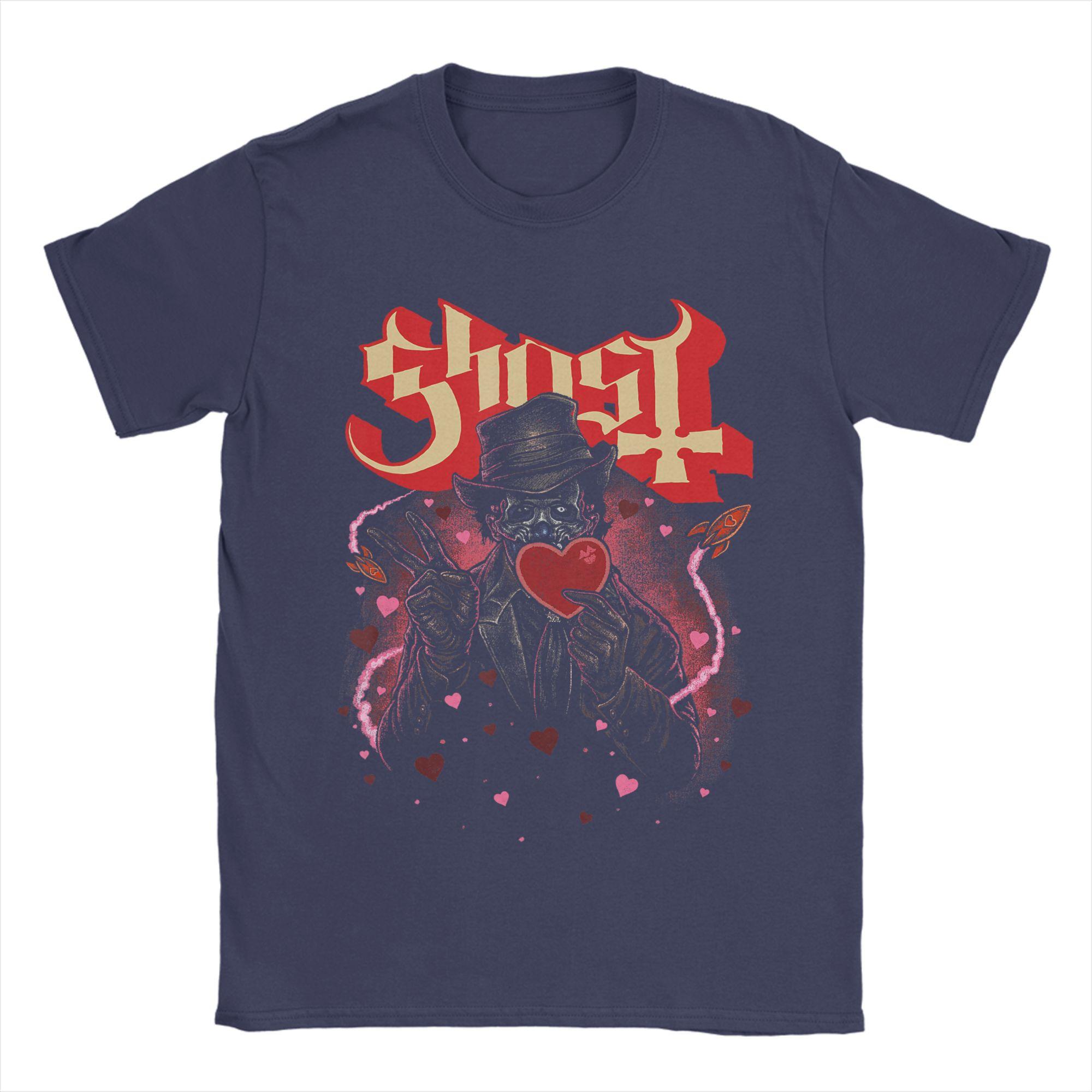 

Ghost Band Valentines Day Flower Heart Skull TShirts for Men Awesome Cotton Tees Round Collar Short Sleeve T Shirt Tops 4XL
