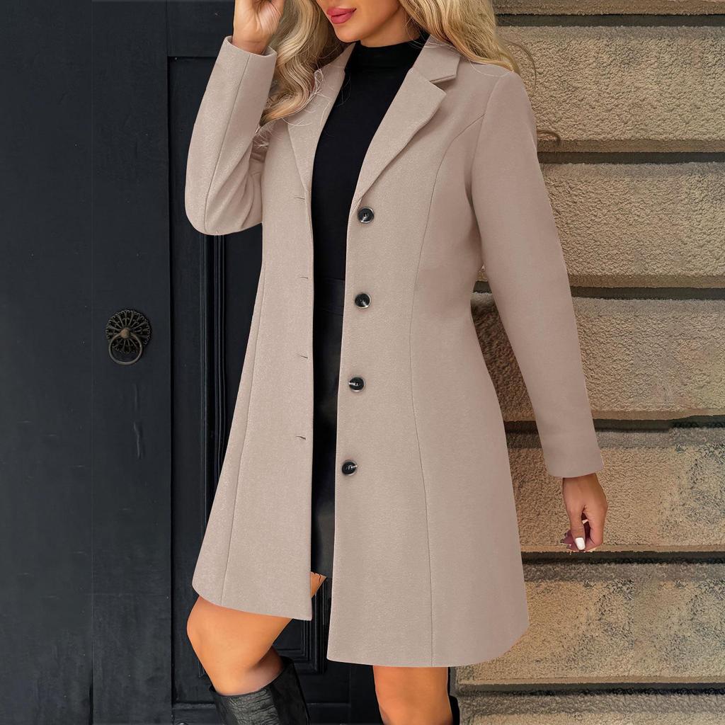 2026 New Women's Lapel Collar Wool Blend Coat, Slim Fit Solid Color Long Trench Coat, Versatile Autumn Winter Overcoat