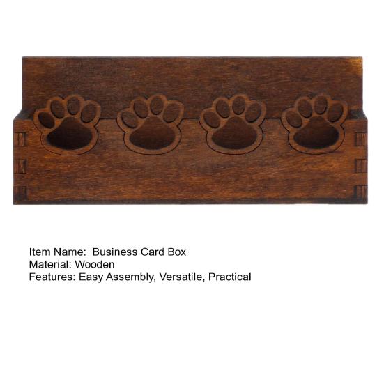 Wood Business Card Holder for Desk, Cute Paw Print Display Stand for Postcards Office Home, Rustic Desktop Tabletop Organizer