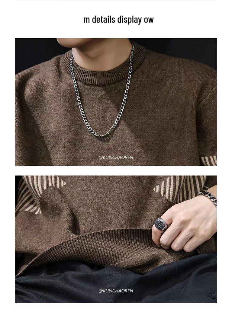 Herren Retro Patchwork Colorblock Strickpullover – Lockerer Casual Winterstil