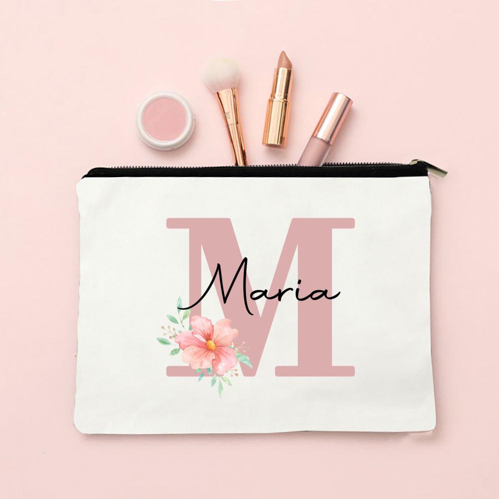 Personalized Name Makeup Bag Letter Wedding Bridesmaid Gift Travel Cosmetic Organizer Canvas Custom Bag Ladies Pencil Case Purse