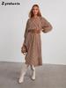 Women's Spring Fashion V-Neck Loose Striped Belted Shirt Dress