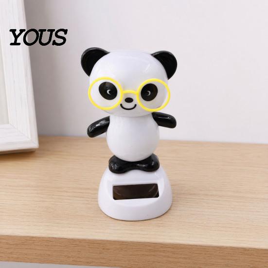 Fatigue Relief Car Accessory Solar Panda Ornament, Plastic Pendant, Automatic Head Swinging Black And White Ornament Doll, Dashboard Cute Interior