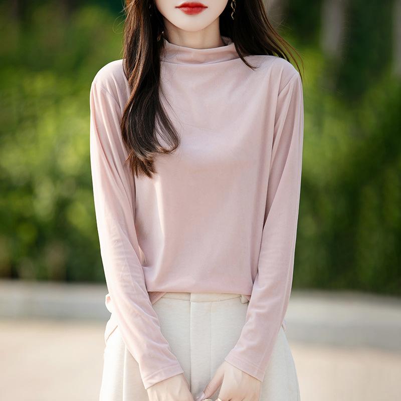 Autumn and Winter Women's Warm Loose Bottoming Shirt Simple Long-sleeved Knit Shirt Fashion Light Luxury Inner Tops