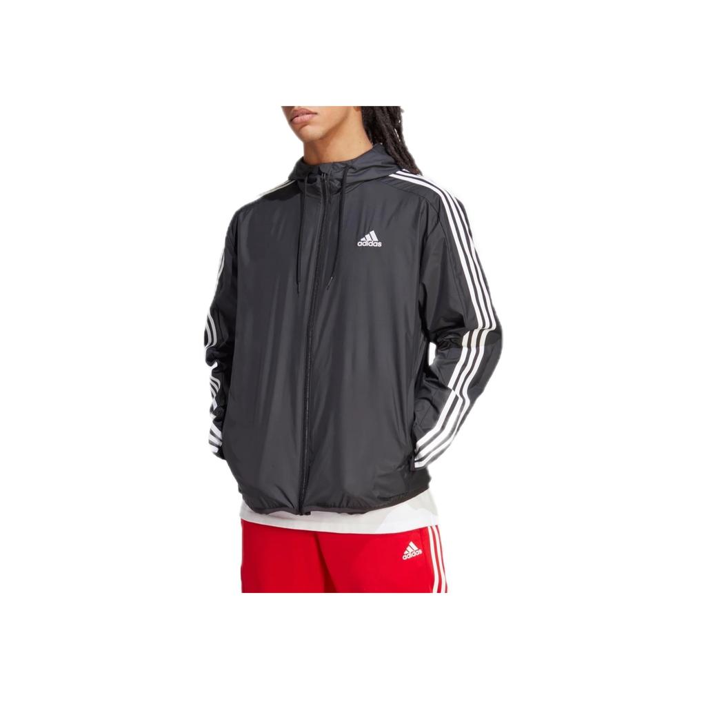 adidas Logo Stripe Hooded Jacket Men Outerwear Black IB0378