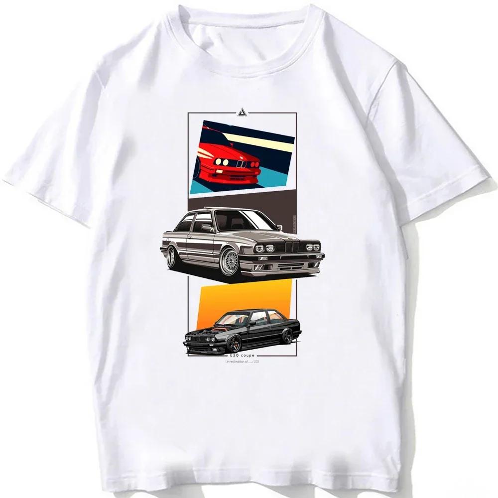 Retro Tyskland EUDM - E34 M5 T-shirts Sommar Herr Kortärmad Gammal Legend E30 M3 Klassisk Bil T-shirt Casual Toppar Vita T-shirts