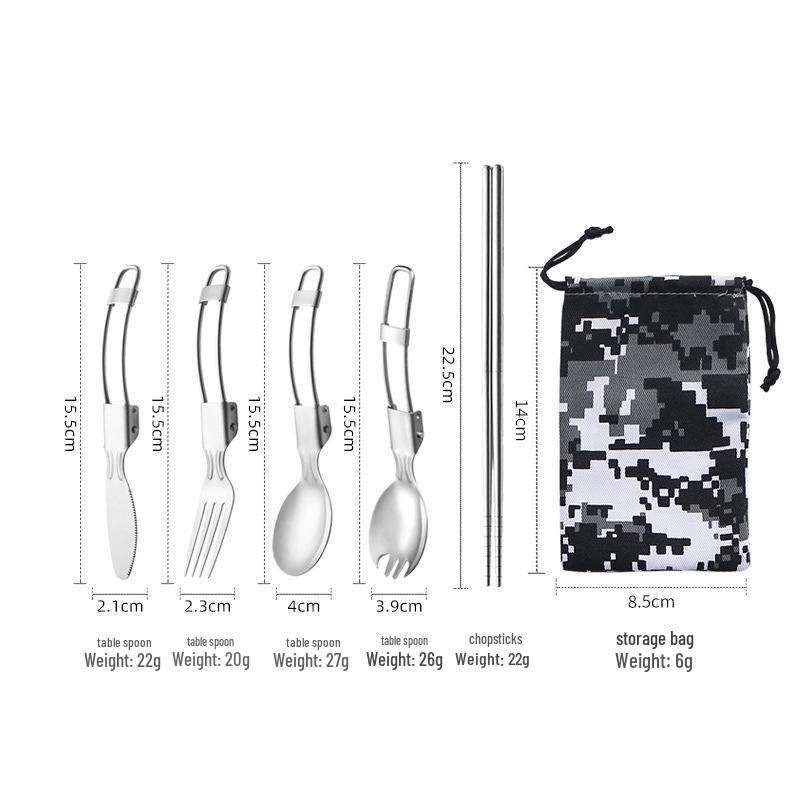 304 Stainless Steel Multifunctional Folding Cutlery Set with Knife, Fork, Spoon, and Detachable Chopsticks for Outdoor Use.