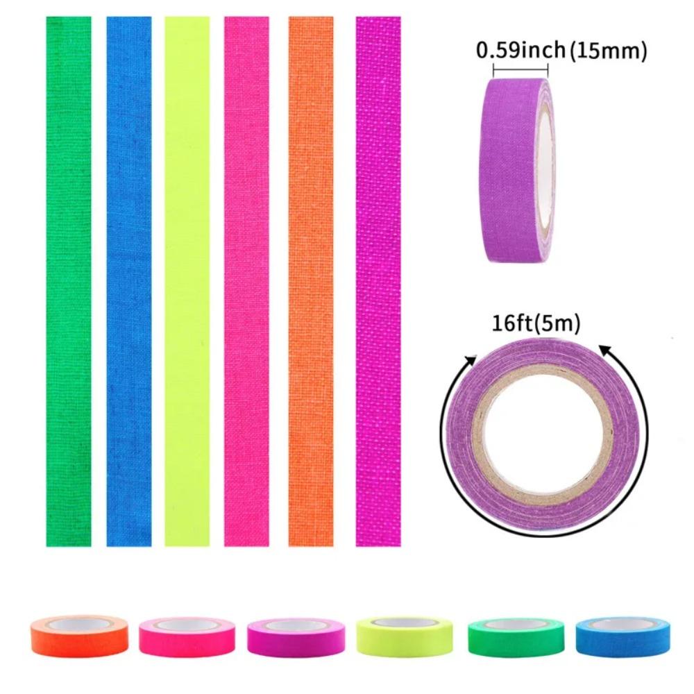 Glow in The Dark UV Reactive Tape 6 Colors Fluorescent Tape Decoration UV Glow Cotton Tape Home