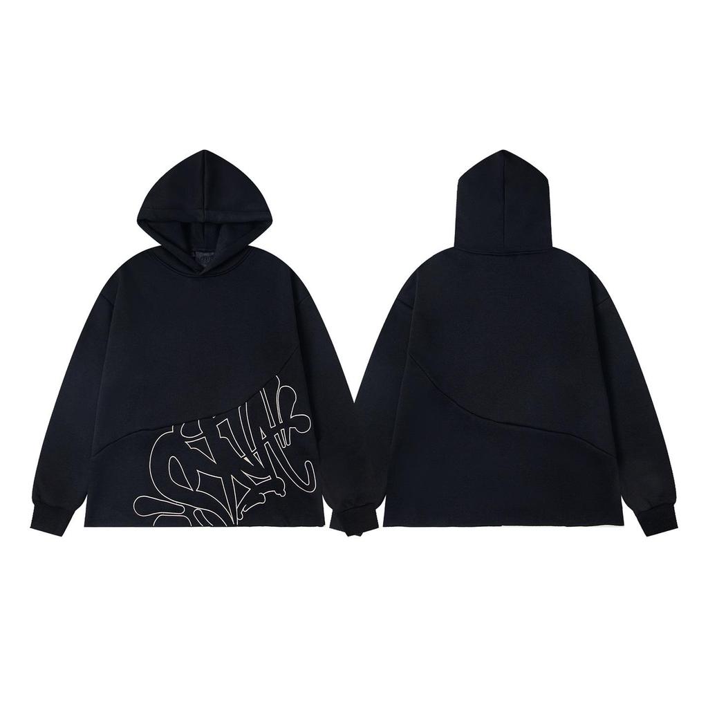Synaworld Unisex Trendy Hip Hop Letter Print Fleece Hoodie - Casual Loose Fit for Men and Women