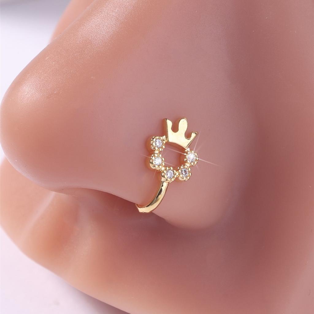 Simple And Stylish Crown Shape Non-Perforated U-Shaped Nose Clip With Diamonds Cute Versatile Women'S Nose Ring Nose Accessories