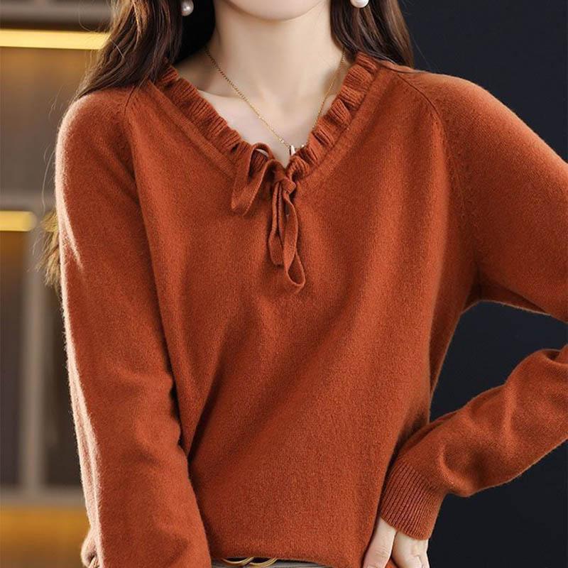 Sweater for Women Autumn Winter Thickened  Warm Knitted Stretchy Long Sleeve Oversize V-neck Tops