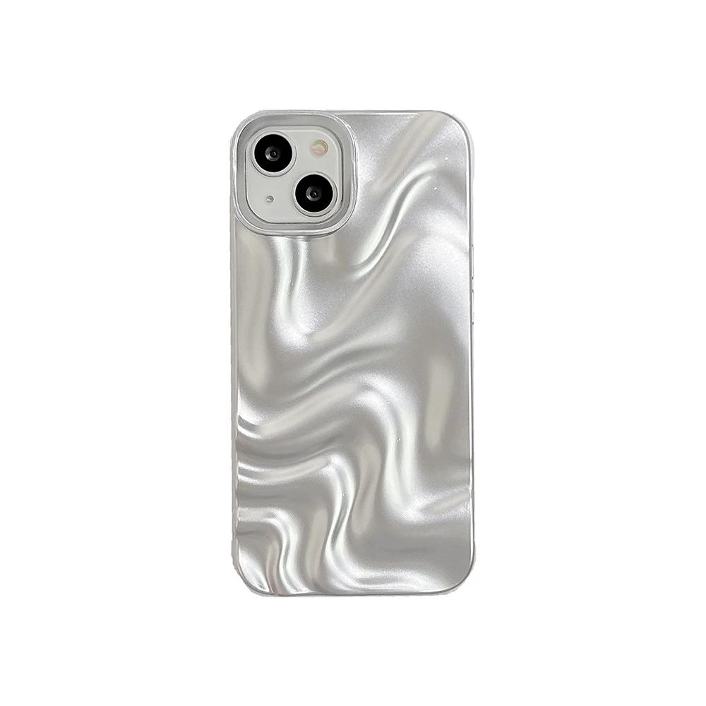Qianliyao 3D Electroplated Water Ripple Pattern Silver Phone Case For iPhone 17 16 15 14 13 12 11 Pro Max Soft Shockproof Cover