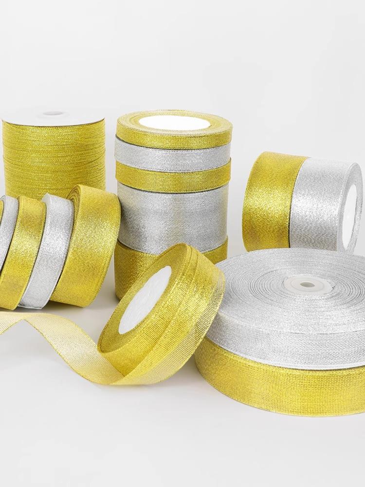 25yards/roll Gold Silver Metallic Glitter Ribbons for Apparel Garment DIY Accessories Crafts Sewing Fabric  Supplies Gift Wrap
