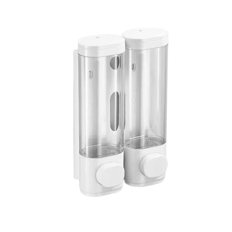 Wall Mount Triple Head Soap Dispenser, No Drill Manual Press Liquid Soap Container for Hotel & Home, Shampoo Shower Gel Dispenser Box