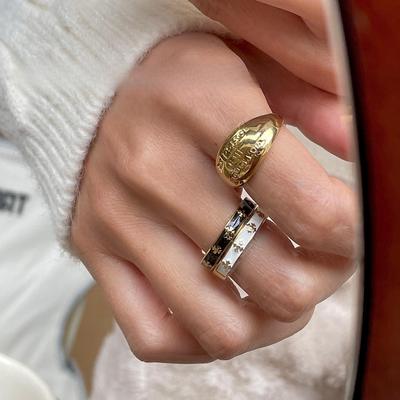 Simple and Sweet Oil Dripping Iris Ring Titanium Steel Electroplating Advanced Sense Ring Niche Flower Woman