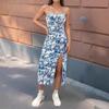 Abiti casual a vita alta con stampa di fiori primaverili estivi alla moda da donna