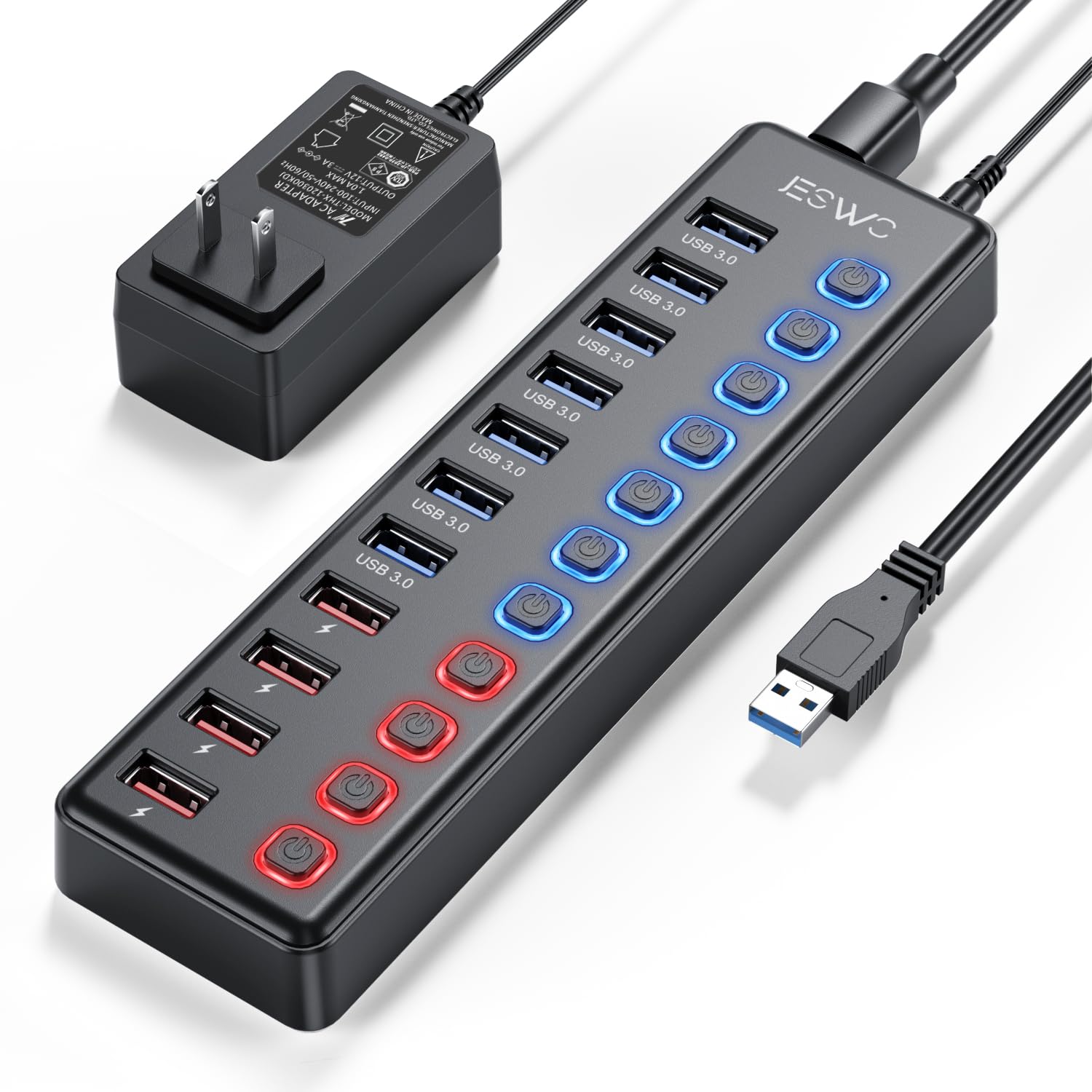 

JESWO USB-хаб с питанием 7 портов расширения 4 зарядных USB 5 Гбит/с расширение данных с независимым адаптером переменного тока 12 В 3 А Совместим с Pro и другими системами