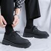 Derby shoes men's round head charcoal black retro matte matte versatile high-end big head shoes casual leather shoes 3225-R