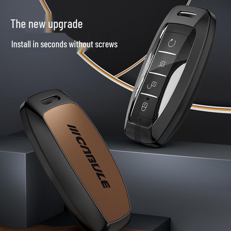BYD Car Key Case: Metal & Leather for Qin Pro, Song Pro, Tang, Han Models