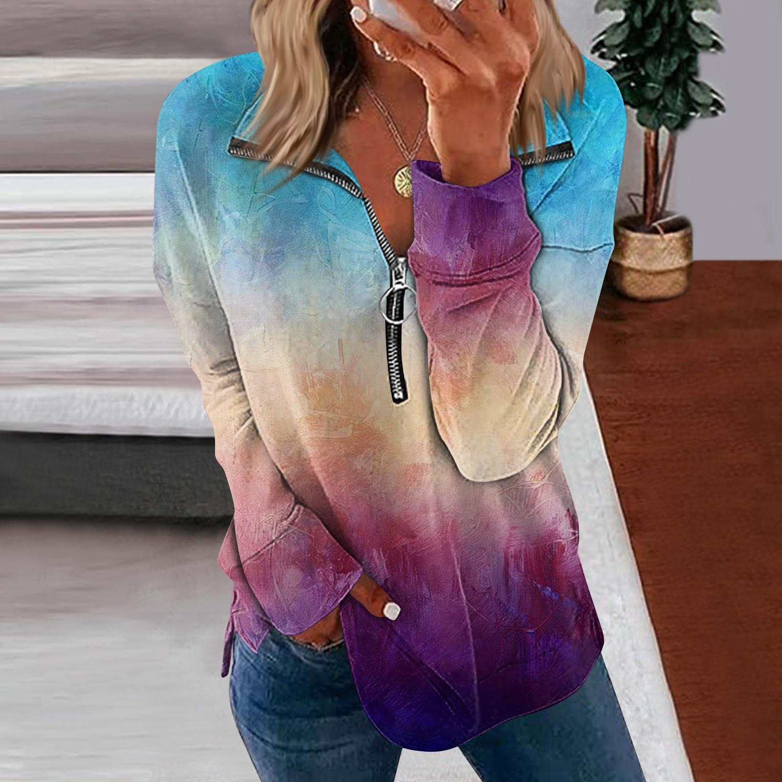 

Женская мода с длинным рукавом и галстуком с постепенным принтом и застежкой-молнией, толстовка с капюшоном XL