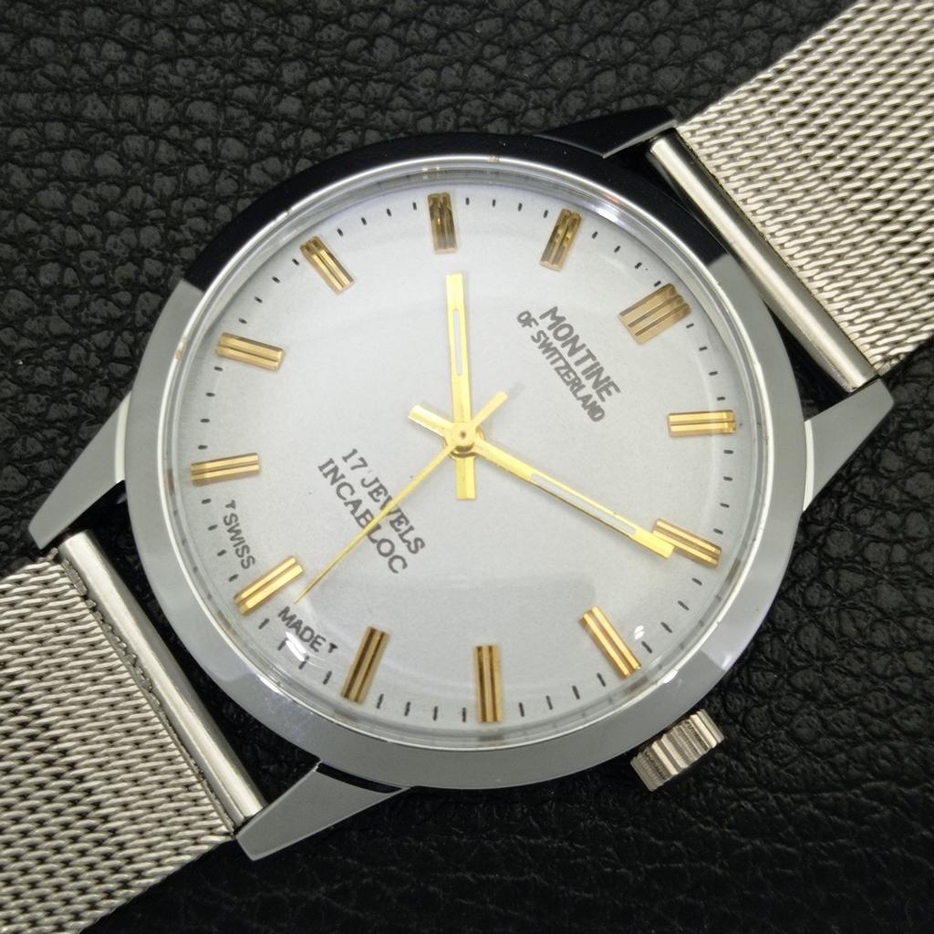 HAND-WINDING VINTAGE MONTINE SWISS MENS REFURBISHED WHITE DIAL WATCH a441552-5