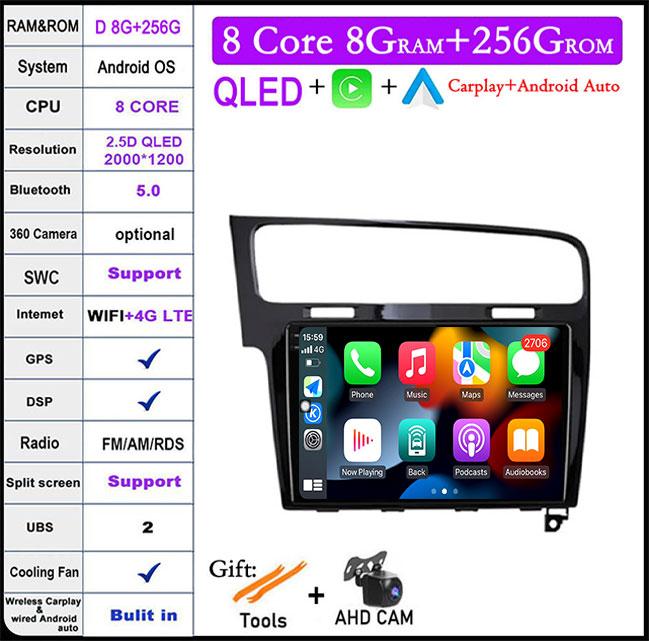 For Volkswagen VW Golf 7 MK7 GTI 2011-2021 IPS/QLED 10.1'' Android 14 Car Radio Carplay Multimedia Auto GPS Stereo Video Player