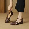 Krazing Pot Sheepskin Buckle Straps Round Toe Med Heels Autumn Summer Prints Leather Mary Janes Women Pumps