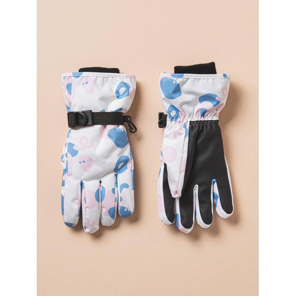 Daiso Pattern Point Ski Gloves White Blue