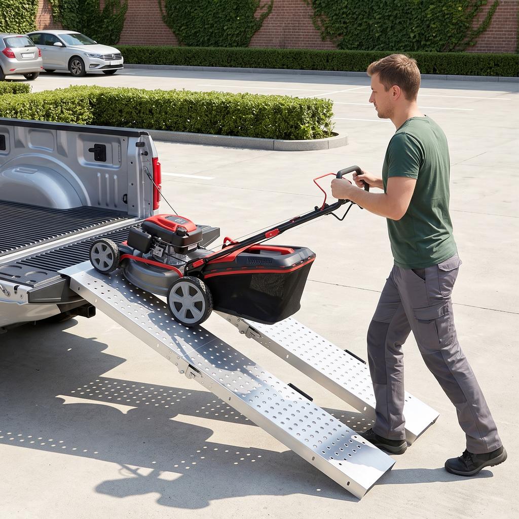 Loading Ramps, Set of 2 Folding, Handles, Non-Slip Surface, Max Load 400 kg, 180 x 25.5 cm, Silver