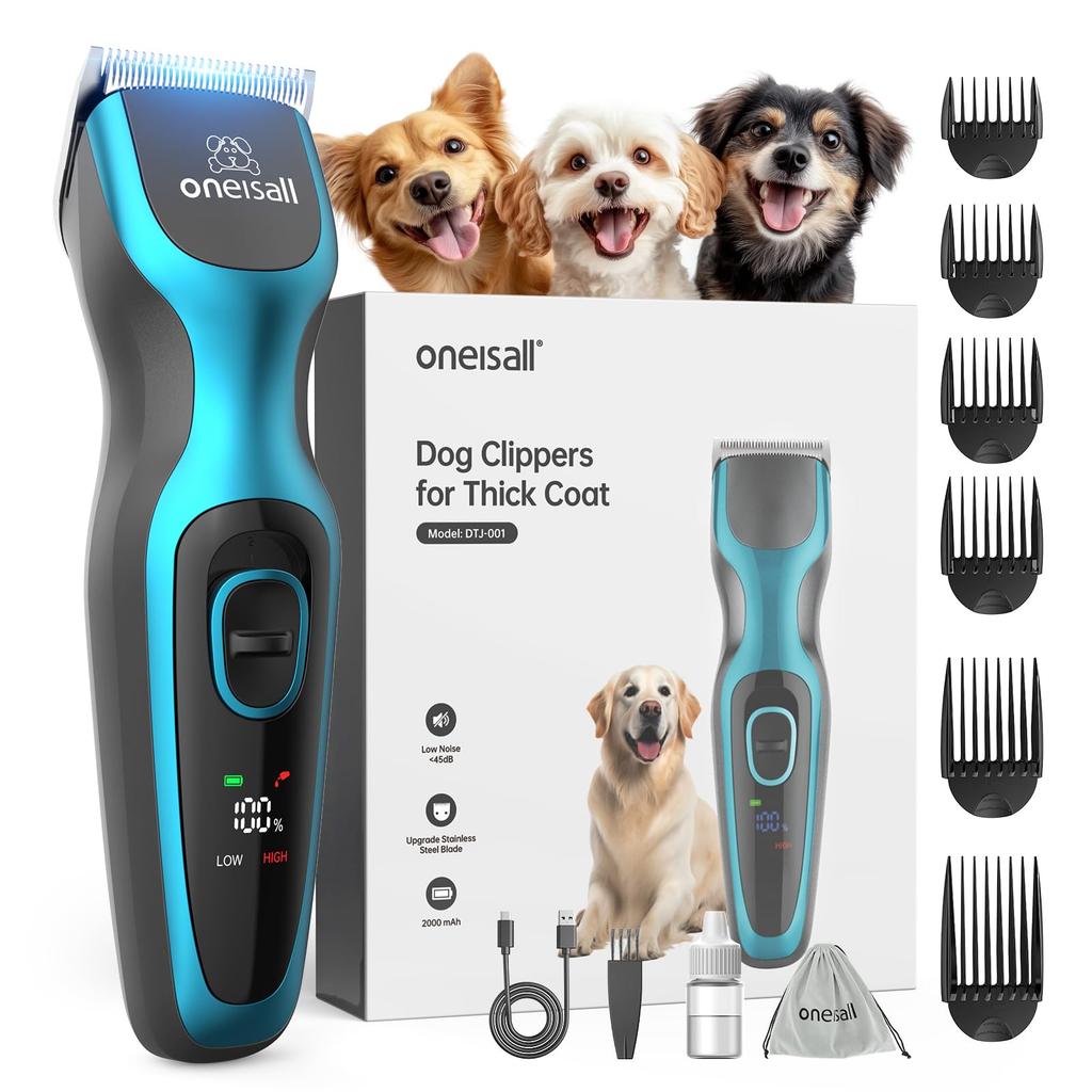 Oneisall Dog Low Vibration and Low Pet Clippers for Professionals and Safety LED High Power Adjustable Cutting Thick Body 2000mAh High For All Dog