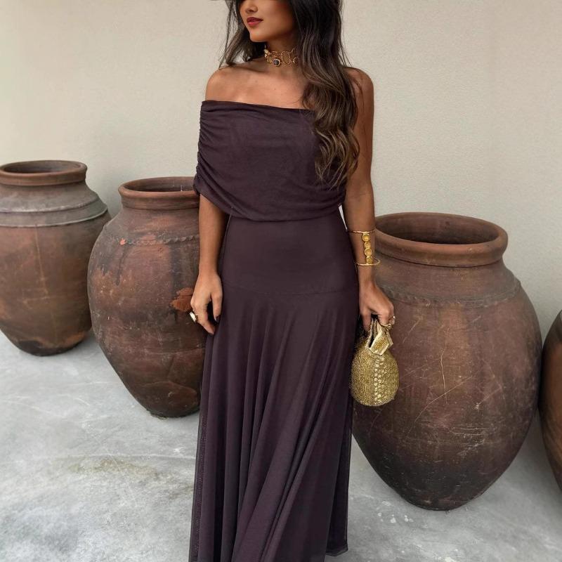 Women s tube top mesh stitching slim temperament dress perspective autumn new models XS