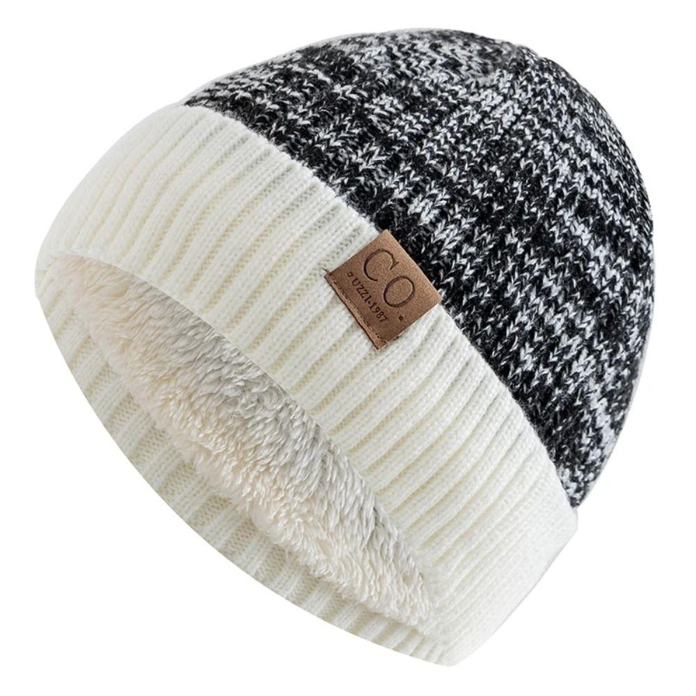 Warm Men's Winter Hat Casual Polyester Striped Winter Cap Thicken Fleece Lined Knitted Beanies Women Men