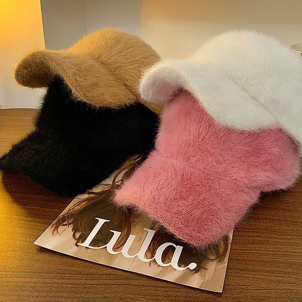 Solid Color Women's Baseball Cap Adjustable Winter Warm Hat Casual Plush Dubill Cap  Daily