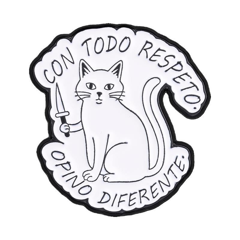 Cute Animal Capybara Cat with Knife Enamel Pins Con todo respeto opino diferente Spanish Quotes Brooch Lapel Badge Jewelry Gifts