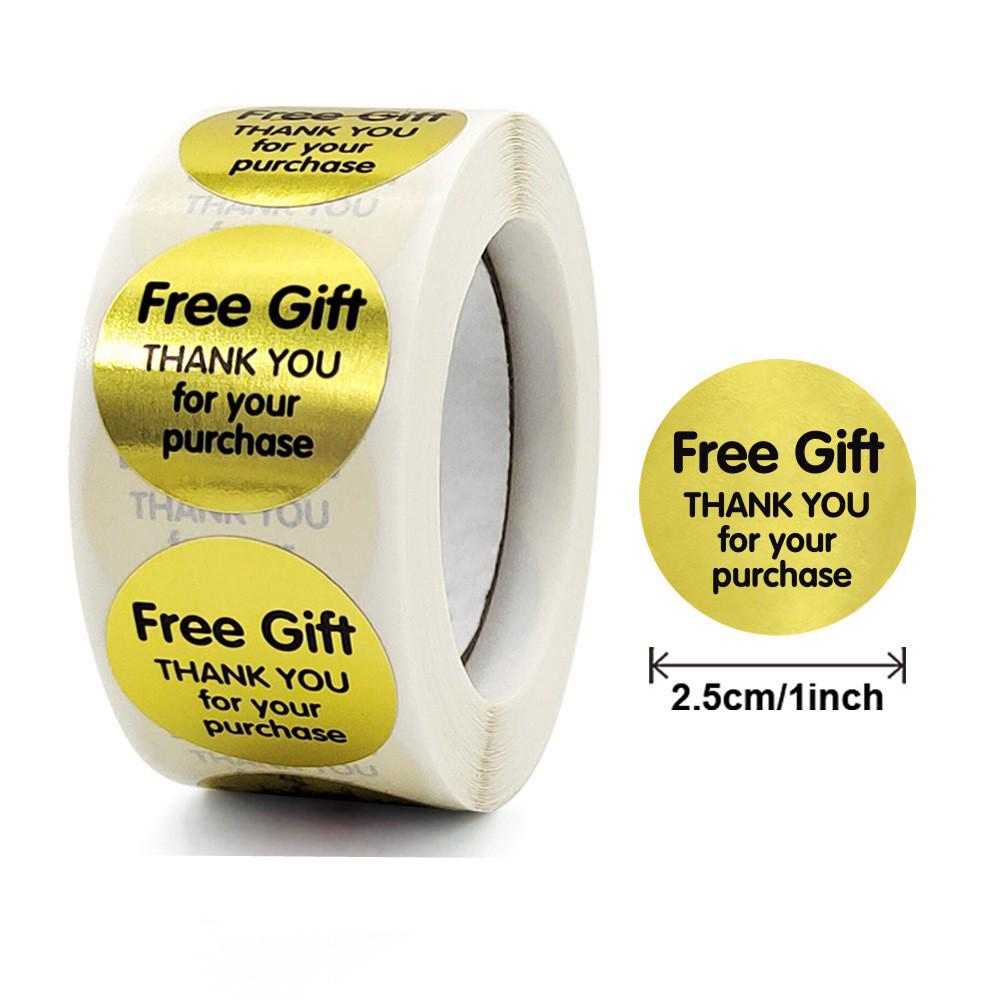 Gold 25mm Roll Self-Adhesive Gift Sticker with Black Text for Packaging Box
