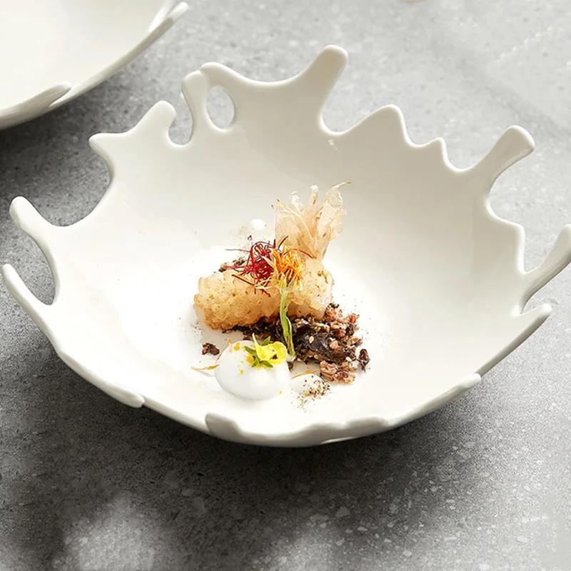 

Креативная белая керамическая посуда неправильной формы, Салаты, Десерты, Фрукты, Коралл, Семейные блюда, Ресторанные тарелки, Кухонная утварь