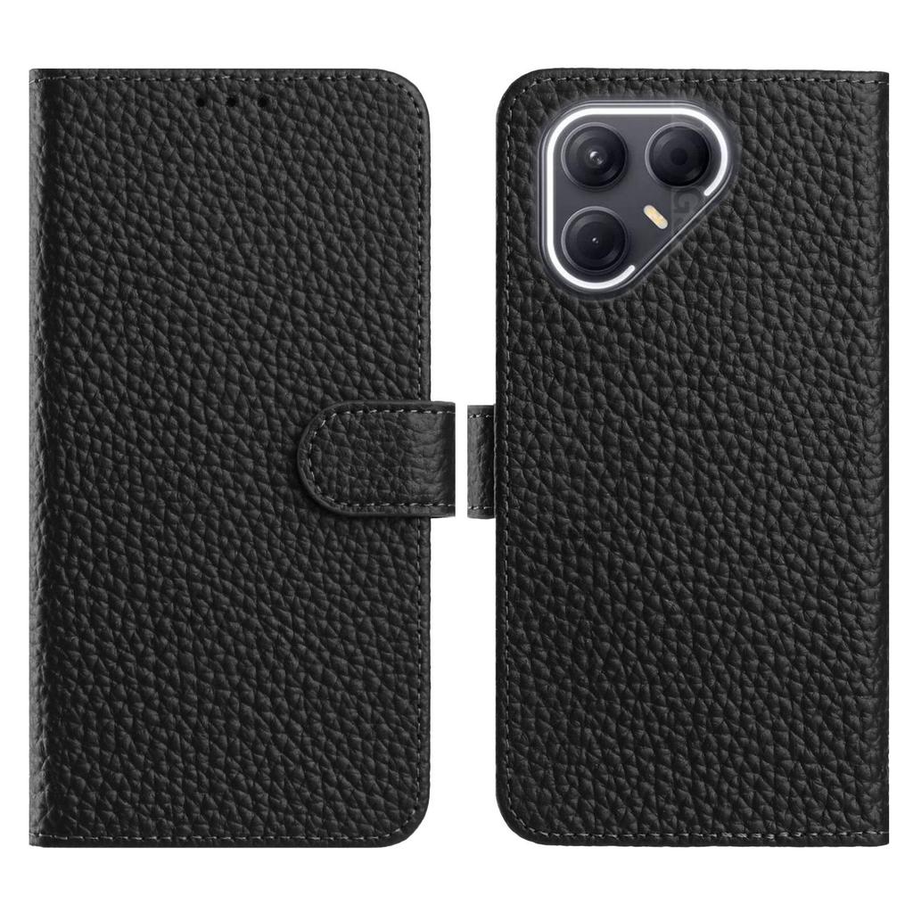 Für TECNO Pova 7 5G Hülle Brieftasche Ständer Litschi-Textur Echtes Rindsleder Klapphandyhülle