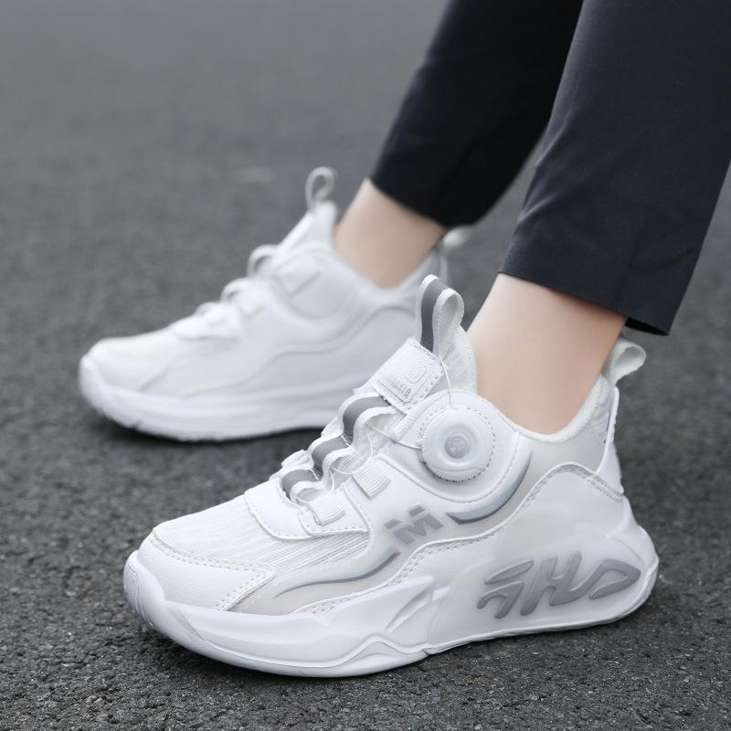 Autumn leather new children's sports shoes, boys and girls breathable rotating buckle sports running shoes shock absorption and non-slip