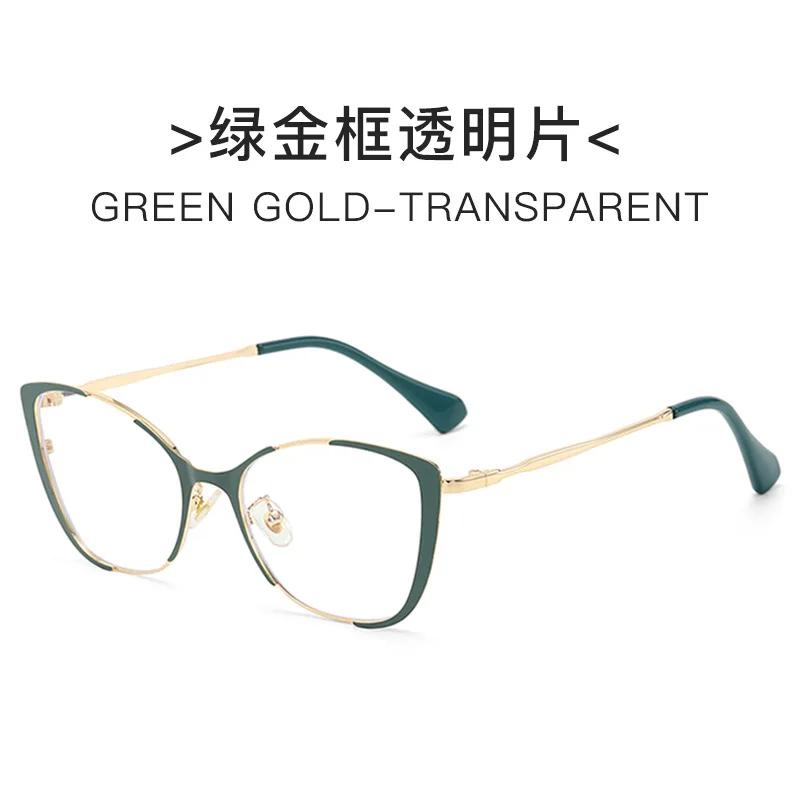 

Fashion Women Blue Ray Eyeglasses Cat Eye Shape Metal Framed Light Blocking Eyewear PC Eyeglasses Spectacles for Women