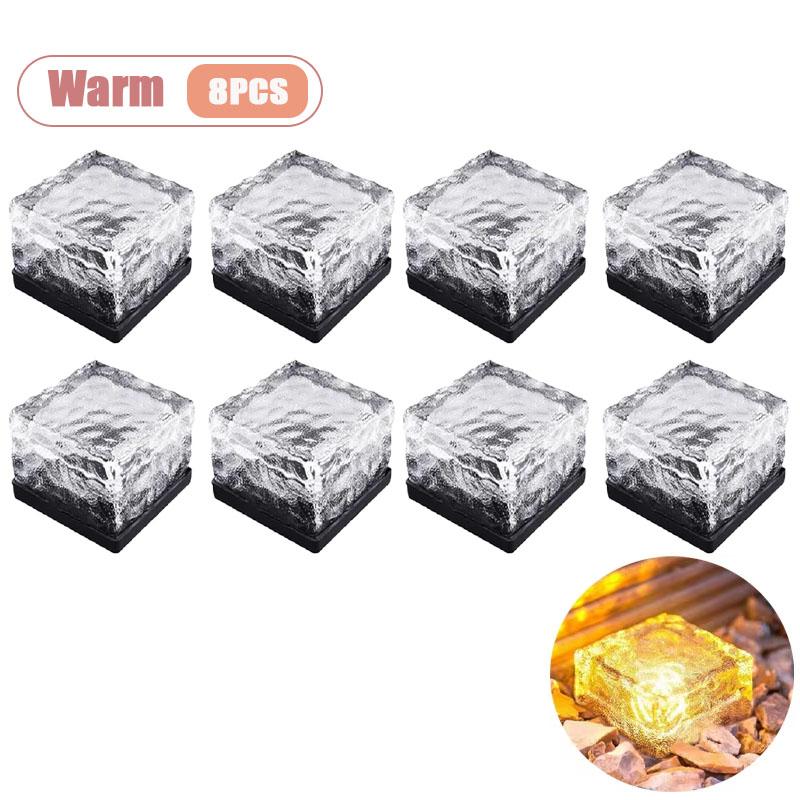 1-8PCS Solar Ice Cube Lights Glass Brick Landscape Lamps Square Glass Outdoor Pathway Garden Yard Decor Illumination