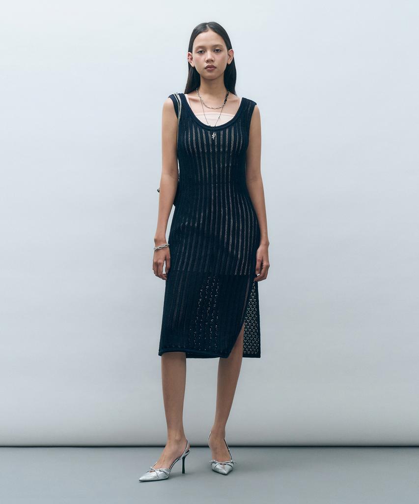 Mongdol Crochet Knit Layered Dress Navy Mdop053Navy