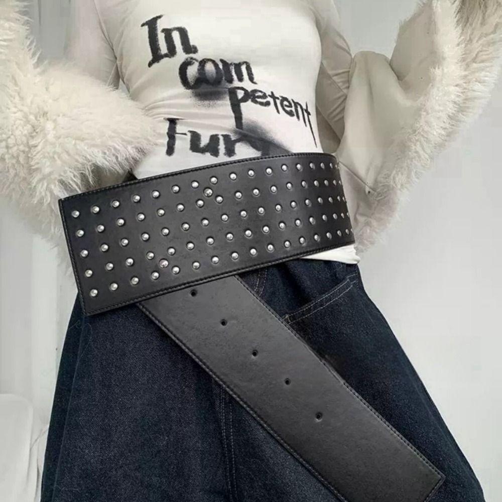Harajuku Extra Wide Belt Pu Leather Waist Belts Fashion Waist Strap  For Women
