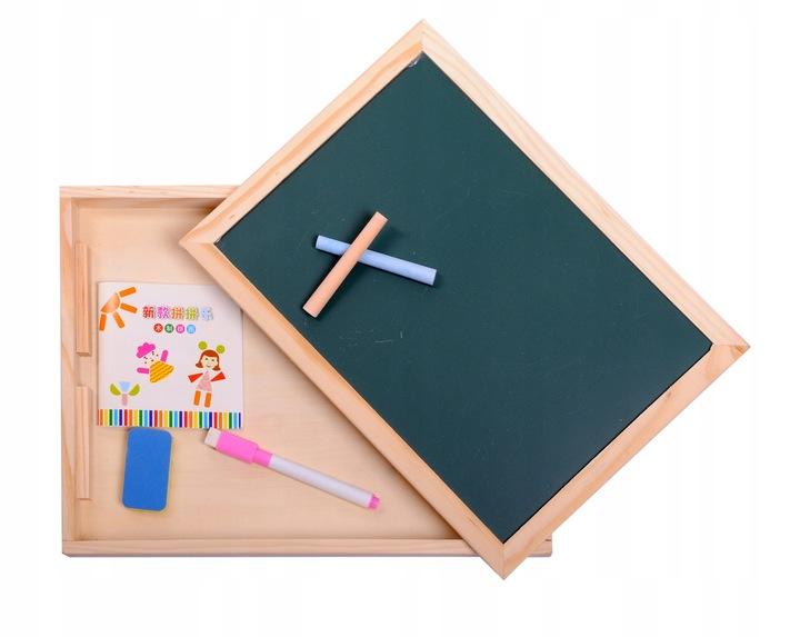 Tablica Magnetyczna Kredowa Drewniana Puzzle Układanka Magnesy 150+ El.
