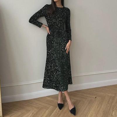 "2024 Spring/Summer Sexy Slim Velvet Sequin Dress"