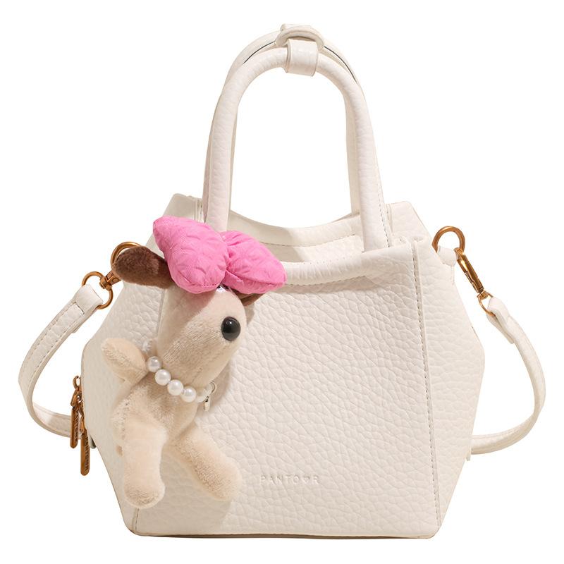 

Cute bag female personality simple fashion lychee pattern shoulder messenger bag popular texture underarm bag no pendant білий
