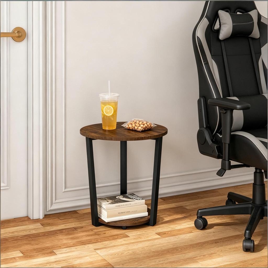 Storage Table with 2 Shelves, Practical Small Table, Round Side Table, Coffee Table, Plant Table (only with coffee table)